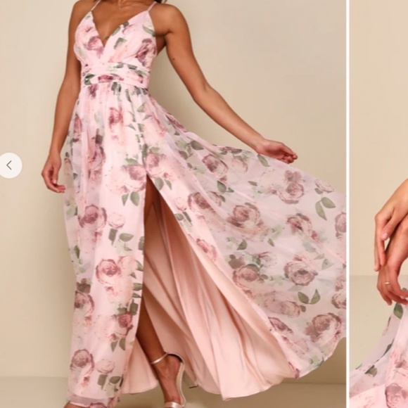 LULU's Floral Sexy Flowy Prom Wedding Chic Flowy Organza Maxi Dress NWOT - Picture 3 of 4